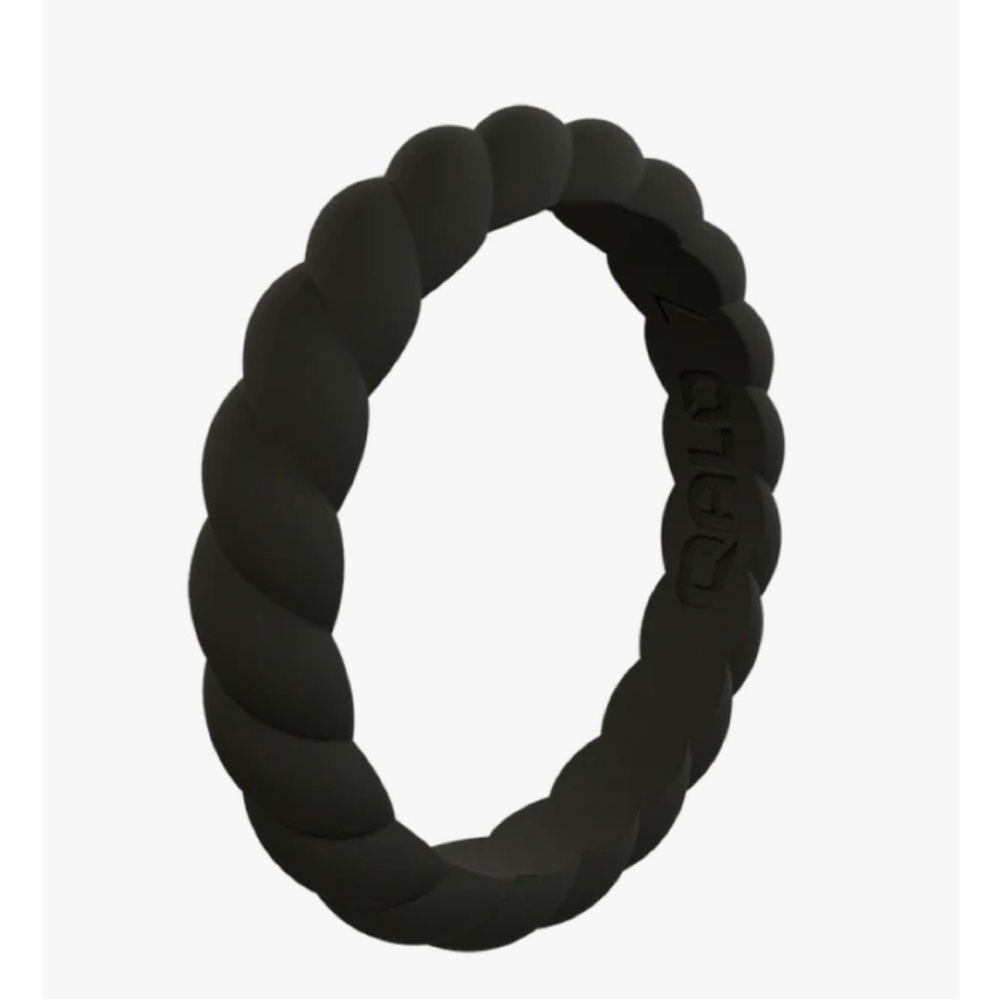 QALO Black Silicone Braided Ring Size 7